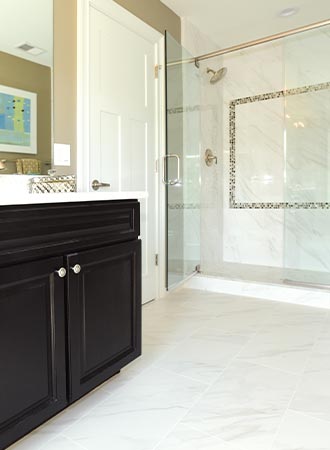 Interior model bathroom with glass door shower